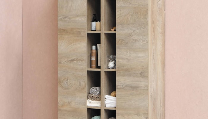 A neat and organized closet with simple storage